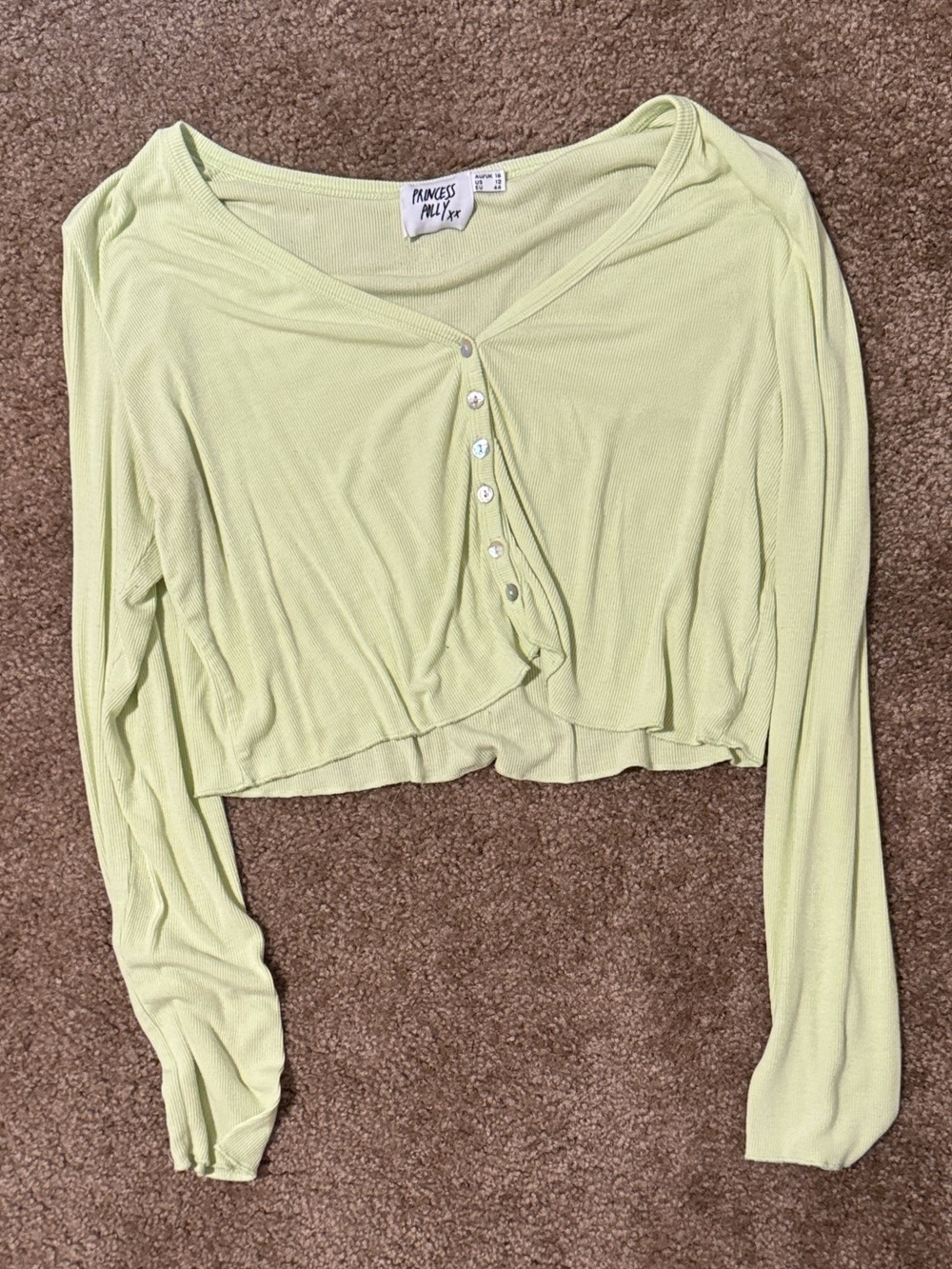 Brandy Melville Pale Lime Green Long-Sleeve Cropped Henley